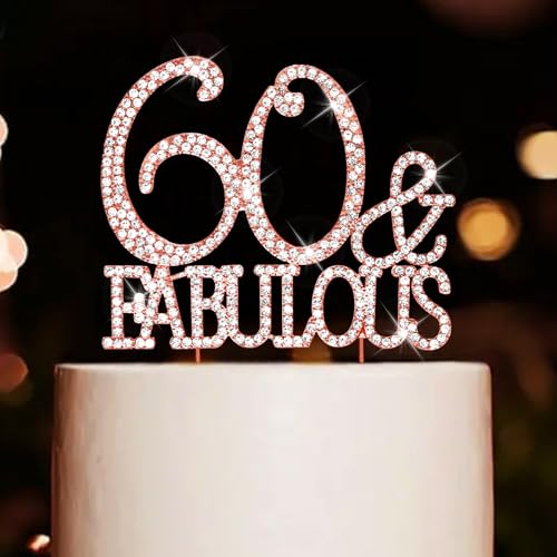 CIEHER Tortenaufsatz zum 60. Geburtstag, Metall, Strasssteine, Premium, 60. Geburtstag, Kuchendekoration, "Cheers to Happy 60th Birthday", Roségold, Dekoration für Frauen CIEHER Tortenaufsatz zum 60. Geburtstag, Metall, Strasssteine, Premium, 60. Geburtstag, Kuchendekoration, "Cheers to Happy 60th Birthday", Roségold, Dekoration für Frauen von CIEHER