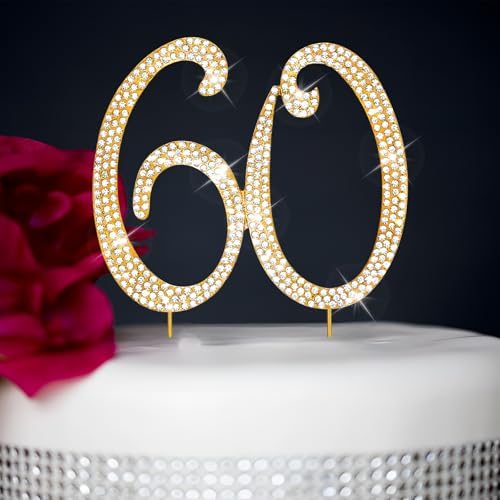CIEHER Tortenaufsatz zum 60. Geburtstag, Metall, Strasssteine, Premium-Kuchenaufsätze zum 60. Geburtstag, goldene Dekoration zum 60. Geburtstag CIEHER Tortenaufsatz zum 60. Geburtstag, Metall, Strasssteine, Premium-Kuchenaufsätze zum 60. Geburtstag, goldene Dekoration zum 60. Geburtstag von CIEHER