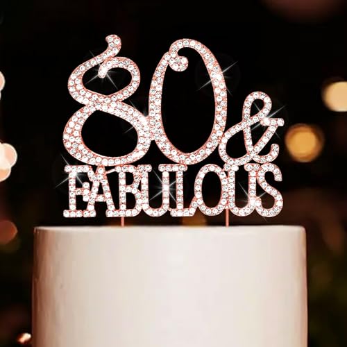 CIEHER Tortenaufsatz zum 80. Geburtstag, Metall, Strasssteine, Premium-Dekoration für 80. Geburtstag, Aufschrift "Cheers to Happy 80th Birthday", Roségold, Dekoration für Damen CIEHER Tortenaufsatz zum 80. Geburtstag, Metall, Strasssteine, Premium-Dekoration für 80. Geburtstag, Aufschrift "Cheers to Happy 80th Birthday", Roségold, Dekoration für Damen von CIEHER