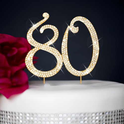 CIEHER Tortenaufsatz zum 80. Geburtstag, Metall, Strasssteine, Premium-Kuchenaufsätze zum 80. Geburtstag, goldene Dekoration zum 80. Geburtstag, Dekoration für Frauen CIEHER Tortenaufsatz zum 80. Geburtstag, Metall, Strasssteine, Premium-Kuchenaufsätze zum 80. Geburtstag, goldene Dekoration zum 80. Geburtstag, Dekoration für Frauen von CIEHER