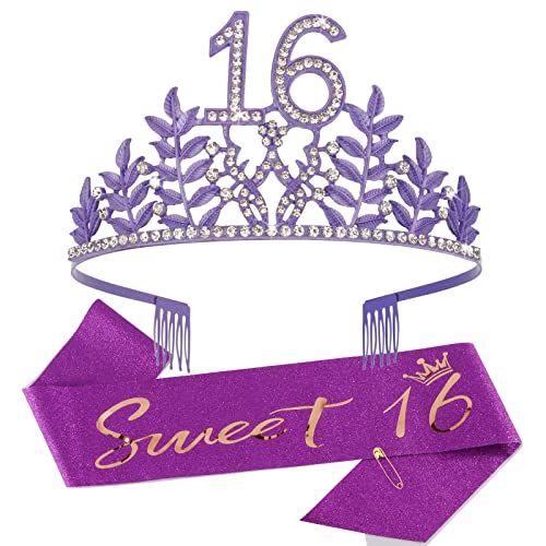 CIEHER Sweet 16 Krone und Schärpe Set, Lila, 16. Geburtstag Geschenke für Mädchen, Happy 16th Birthday Party Supplies CIEHER Sweet 16 Krone und Schärpe Set, Lila, 16. Geburtstag Geschenke für Mädchen, Happy 16th Birthday Party Supplies von CIEHER