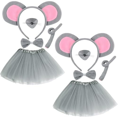 2 Sets Maus-Kostüm-Set, Tier-Maus-Ohren, Stirnband, Mäuse, Nasenschwanz, Handschuh, Fliege, Tutu, Rock, Kleid, Maus, Kostüm-Set für Halloween, Cosplay, Verkleidung, Party-Dekorationen 2 Sets Maus-Kostüm-Set, Tier-Maus-Ohren, Stirnband, Mäuse, Nasenschwanz, Handschuh, Fliege, Tutu, Rock, Kleid, Maus, Kostüm-Set für Halloween, Cosplay, Verkleidung, Party-Dekorationen von CIEOVO