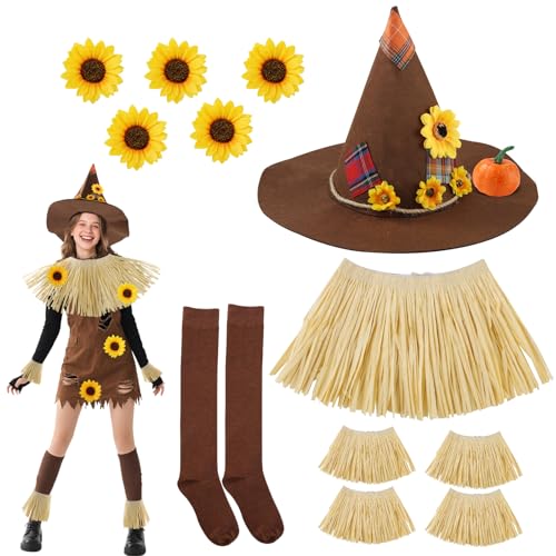 Halloween Strohkostüm, Bast, Vogelscheuche, Kostüm, Zubehör, Vogelscheuche, Hut, Halskette, Armbänder mit Socke, für Halloween, Oktoberfest, Ernte, Cosplay, Party, Rot Halloween Strohkostüm, Bast, Vogelscheuche, Kostüm, Zubehör, Vogelscheuche, Hut, Halskette, Armbänder mit Socke, für Halloween, Oktoberfest, Ernte, Cosplay, Party, Rot von CIEOVO
