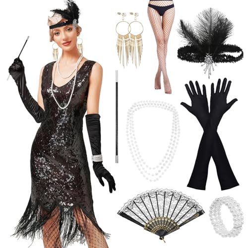 CIGTSICO 20er Jahre Accessoires, Damen Charleston Kleid 20er Jahre Zubehör Set, Gatsby Accessoires Damen, Perfekte für 20er Jahre Kostüm Damen, Karneval, Halloween CIGTSICO 20er Jahre Accessoires, Damen Charleston Kleid 20er Jahre Zubehör Set, Gatsby Accessoires Damen, Perfekte für 20er Jahre Kostüm Damen, Karneval, Halloween von CIGTSICO