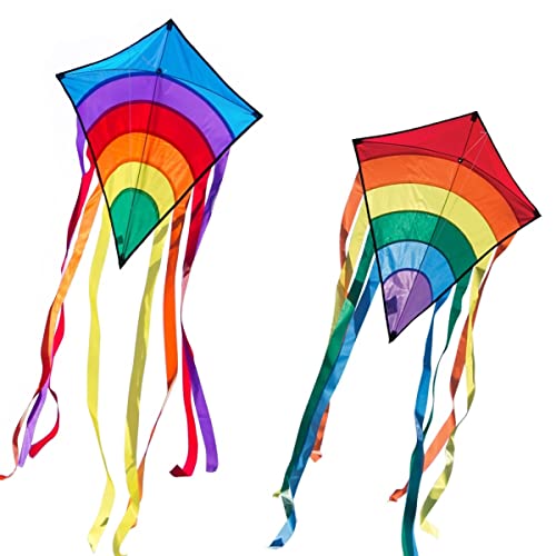 CIM Drachenset - Rainbow Eddy [ 2 STÜCK blau/rot ] - Einleiner Flugdrachen für Kinder ab 3 Jahren - 65x74cm - inkl. 80m Drachenschnur und 8x105cm Streifenschwänze von CIM