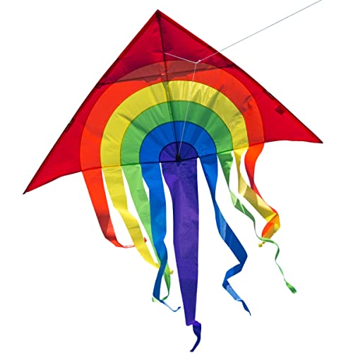 CIM Großer Kinder-Drachen - SUPER-Drachen Rainbow Delta XL rot – Einleiner Flugdrachen für Kinder ab 6 Jahren - 150x166cm - inklusiv Drachenschnur und Streifenschwänze von CIM