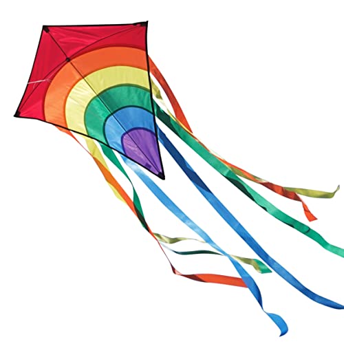 CIM Kinder-Drachen - Rainbow Eddy RED - Einleiner-Flugdrachen für Kinder ab 3 Jahren - 65x74cm - inkl. 80m Drachenschnur und 8x105cm Streifenschwänze von CIM