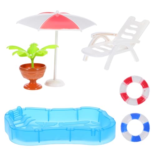 CIMAXIC 1 Set Mini-Puppenhaus-Stranddekoration: Mini-Schwimmbad-Sonnenschirmstühle, Simulationsdekoration für Kinder, Spielhaus-Spielzeug, DIY, realistische Szenenanzeige von CIMAXIC