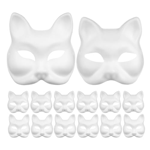 CIMAXIC 16 Stück bemalbare Blanko-Masken: Unbemalte Gesichtsbedeckung in Form von Fuchs und Katze für Halloween, Maskenball, Party, kreative Kunst – DIY-Masken aus weißem Papierzellstoff CIMAXIC 16 Stück bemalbare Blanko-Masken: Unbemalte Gesichtsbedeckung in Form von Fuchs und Katze für Halloween, Maskenball, Party, kreative Kunst – DIY-Masken aus weißem Papierzellstoff von CIMAXIC