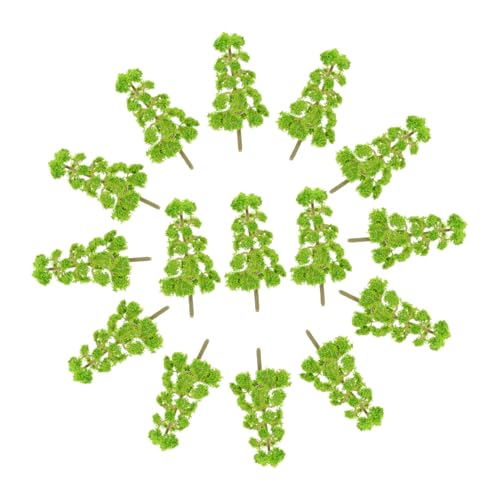 CIMAXIC 20 Stück Mikrolandschaftsgrüner Kunstbaum Miniatur verlassen Simulation klein Wald winzig Modellzug Landschaft Modellbäume für Züge Baumfiguren Puppenhausbaum Plastik Light Green von CIMAXIC
