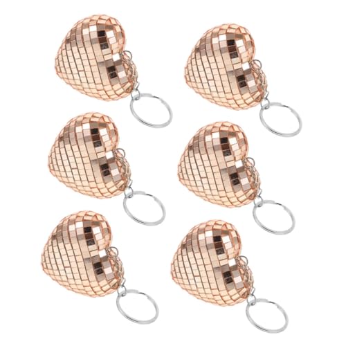 CIMAXIC 6 Stück Schlüsselanhänger geburtstagsgeschenke party dekoration Dekorationen Mini herzförmige Discokugeln Silber hängend Disco-Spiegel schillernde Ornamentkugeln Eisen Golden von CIMAXIC