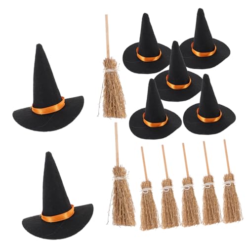 CIMAXIC Halloween Hexenhut-Set 7-teilig Miniatur-Hexenbesen Dekorationen Bastelhut-Material Für Kostüme von CIMAXIC