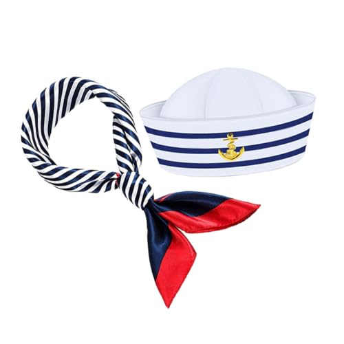 CIMAXIC Kapitänsmütze und Schal Set Piratenkostüm Zubehör Weiß Gestreift Herren Matrosenkleid CIMAXIC Kapitänsmütze und Schal Set Piratenkostüm Zubehör Weiß Gestreift Herren Matrosenkleid von CIMAXIC