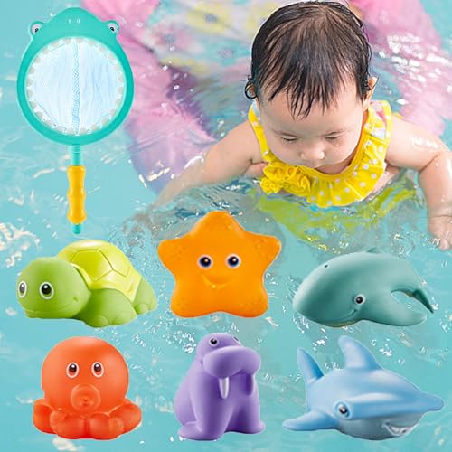 CINY 7 PCS Badespielzeug für Kleinkinder, 1grüner Hai-Netz, 6 Tiere, geeignet für Babys und Kleinkinder im Alter von 0-3 Jahren, für Mädchen Jungen Badezeit Dusche Geschenke CINY 7 PCS Badespielzeug für Kleinkinder, 1grüner Hai-Netz, 6 Tiere, geeignet für Babys und Kleinkinder im Alter von 0-3 Jahren, für Mädchen Jungen Badezeit Dusche Geschenke von CINY