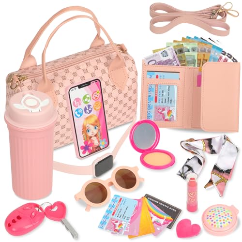 Mädchen Tasche mit Baby Make-up - Rollenspielzeug mit künstlichem Make-up für Kinder, Euro-Spielgeld, Geldbörse, Handy, Geschenk für Mädchen ab 3 Jahren von CIOXSOIO