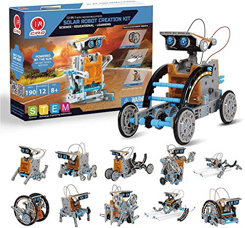 CIRO Toys Solar Roboter Kinder Konstruktionsspielzeug ab 8 Jahre, 12-IN-1 STEM Lernspielzeug Solarenergie, 190 Stücke Bausatz für Jungen und Mädchen von CIRO