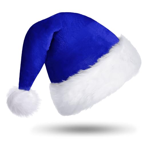 CITÉTOILE Blau Weihnachtsmütze, Deluxe Nikolausmütze aus Velours für Erwachsene mit Komfort Soft Liner, Dicke Plüschkrempe Weihnachtsmütze für Männer Frauen, Kostüm Weihnachtskostüm Party Dekoration von CITÉTOILE