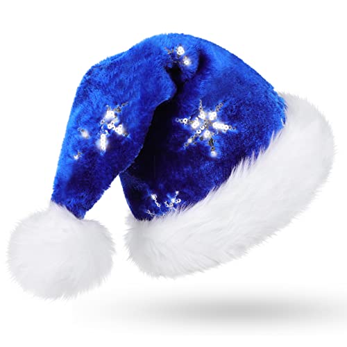 CITÉTOILE Blau Weihnachtsmütze für Erwachsene, Deluxe Velours Nikolausmütze mit Soft Liner, Plüschkrempe Weihnachtsmann Santa Nikolaus Mütze mit Golden Pailletten Schneeflocke für Männer Frauen CITÉTOILE Blau Weihnachtsmütze für Erwachsene, Deluxe Velours Nikolausmütze mit Soft Liner, Plüschkrempe Weihnachtsmann Santa Nikolaus Mütze mit Golden Pailletten Schneeflocke für Männer Frauen von CITÉTOILE