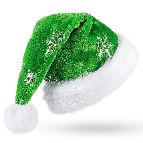CITÉTOILE Grün Weihnachtsmütze für Erwachsene, Deluxe Velours Nikolausmütze mit Soft Liner, Plüschkrempe Weihnachtsmann Santa Nikolaus Mütze mit Golden Pailletten Schneeflocke für Männer Frauen CITÉTOILE Grün Weihnachtsmütze für Erwachsene, Deluxe Velours Nikolausmütze mit Soft Liner, Plüschkrempe Weihnachtsmann Santa Nikolaus Mütze mit Golden Pailletten Schneeflocke für Männer Frauen von CITÉTOILE