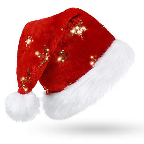 CITÉTOILE Rot Weihnachtsmütze für Erwachsene, Deluxe Velours Nikolausmütze mit Soft Liner, Plüschkrempe Weihnachtsmann Santa Nikolaus Mütze mit Golden Pailletten Schneeflocke für Männer Frauen CITÉTOILE Rot Weihnachtsmütze für Erwachsene, Deluxe Velours Nikolausmütze mit Soft Liner, Plüschkrempe Weihnachtsmann Santa Nikolaus Mütze mit Golden Pailletten Schneeflocke für Männer Frauen von CITÉTOILE