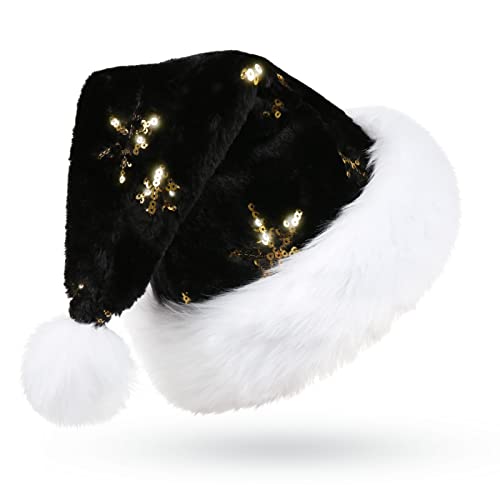 CITÉTOILE Schwarz Weihnachtsmütze für Erwachsene, Deluxe Velours Nikolausmütze mit Soft Liner, Plüschkrempe Weihnachtsmann Santa Nikolaus Mütze mit Golden Pailletten Schneeflocke für Männer Frauen CITÉTOILE Schwarz Weihnachtsmütze für Erwachsene, Deluxe Velours Nikolausmütze mit Soft Liner, Plüschkrempe Weihnachtsmann Santa Nikolaus Mütze mit Golden Pailletten Schneeflocke für Männer Frauen von CITÉTOILE