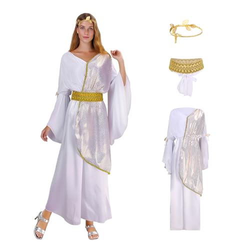 CIVIMILI Griechische Römische Karneval Kostüm Kleid Verkleidung mit Lorbeerkranz Gold Goldenem Gürtel Griechische Toga für Damen von CIVIMILI