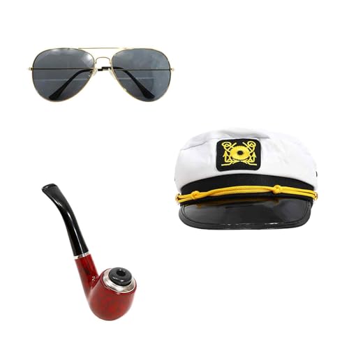 CIVIMILI Herren Rot Robe mit Gürtel Bademantel Kapitän Hut Sonnenbrille Fake Pipe Requisiten Halloween Kostüm Zubehör für Erwachsene von CIVIMILI