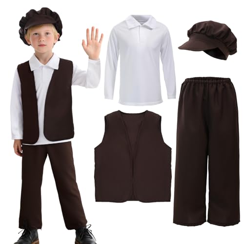 CIVIMILI Mittelalter Kostüm Kinder Bauer Kostüm Kinder Viktorianischer Outfits mit Hemd Weste Hose und Mütze für Karneval CIVIMILI Mittelalter Kostüm Kinder Bauer Kostüm Kinder Viktorianischer Outfits mit Hemd Weste Hose und Mütze für Karneval von CIVIMILI