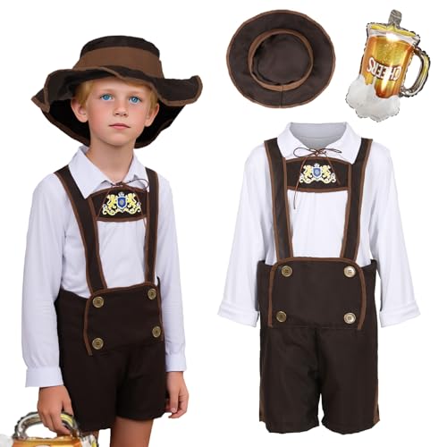 CIVIMILI Oktoberfest Kostüm für Kinder Jungen Traditionelles Bayerisches Halloween Outfit Trachten Lederhose mit Hüte Oberteile mit Aufblasbarer Bierkrug CIVIMILI Oktoberfest Kostüm für Kinder Jungen Traditionelles Bayerisches Halloween Outfit Trachten Lederhose mit Hüte Oberteile mit Aufblasbarer Bierkrug von CIVIMILI