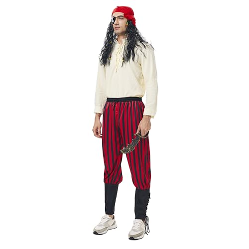 CIVIMILI Piratenkostüm Set für Herren mittelalterliches Renaissance Outfit mit gestreifter Piratenhose und Perücke für Halloween Cosplay Party CIVIMILI Piratenkostüm Set für Herren mittelalterliches Renaissance Outfit mit gestreifter Piratenhose und Perücke für Halloween Cosplay Party von CIVIMILI