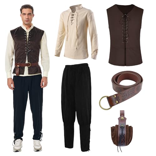CIVIMILI Renaissance Kostüm Set für Herren mittelalterliche Weste Hemd mit Zubehör für Erwachsene Halloween Cosplay Outfit CIVIMILI Renaissance Kostüm Set für Herren mittelalterliche Weste Hemd mit Zubehör für Erwachsene Halloween Cosplay Outfit von CIVIMILI