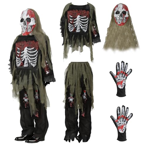 CIVIMILI Zombie Kostüm Kinder Set Skelett gruselige Halloween-Requisite Hemd und Hose mit Knochen CIVIMILI Zombie Kostüm Kinder Set Skelett gruselige Halloween-Requisite Hemd und Hose mit Knochen von CIVIMILI