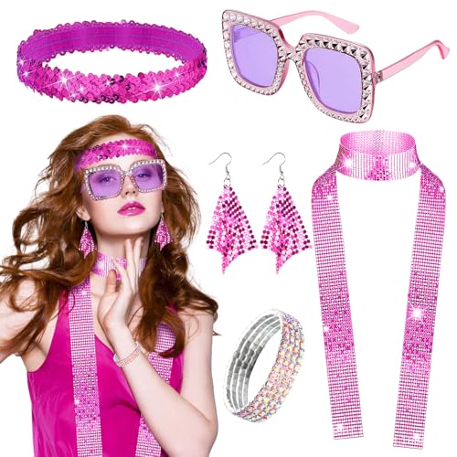 CIYIN 5 Stück Disco Accessoires Damen, 70er Jahre Kostüm Damen Disco Glitzer mit Pailletten Ohrringe Stirnband Armband Halskette Sonnenbrille, 70er 80er Jahre Outfit Damen für Fasching Karneval CIYIN 5 Stück Disco Accessoires Damen, 70er Jahre Kostüm Damen Disco Glitzer mit Pailletten Ohrringe Stirnband Armband Halskette Sonnenbrille, 70er 80er Jahre Outfit Damen für Fasching Karneval von CIYIN