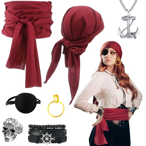 CIYIN Piratenkostüm Damen, 7PCS Pirate Accessories, Pirat Kostüm Damen Zubehör, Pirat Bandana Gürtel Augenklapp Ohrringe Halskette, für Cosplay Partys Feste Karneval CIYIN Piratenkostüm Damen, 7PCS Pirate Accessories, Pirat Kostüm Damen Zubehör, Pirat Bandana Gürtel Augenklapp Ohrringe Halskette, für Cosplay Partys Feste Karneval von CIYIN