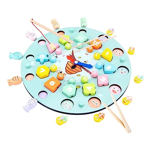 CIYODO 1 Satz Clock -Angelspiel Schach Vorschulspielzeug Vorschulspiele Kleinkindspiel fischen magnetischer passender Fisch Fangspielspielzeug hölzern Sky-Blue von CIYODO