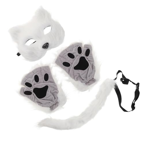 CIYODO 1 Satz Flauschige Fuchsmaske mit Handschuhen und für Cosplay Halbgesichtsmaske aus Kunstpelz für Halloween Tierkostüm und Maskerade Teiliges Set für Unvergessliche Auftritte von CIYODO