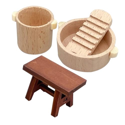 CIYODO Miniatur-waschbecken Satz Mini-hausdekor Puppenhaus-Ausstattung Eimer Waschbrett Kompakte Möbel Holzmaterial Realistische Dekorationen von CIYODO