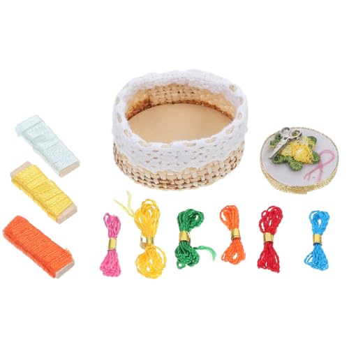 CIYODO 1 Satz Miniaturer Stickwerkzeugkorb für Puppenhaus Dekoration Tragbares Zubehör für Miniaturmöbel und Spielzeuge für Kreative DIY Projekte und Authentische Szenen von CIYODO