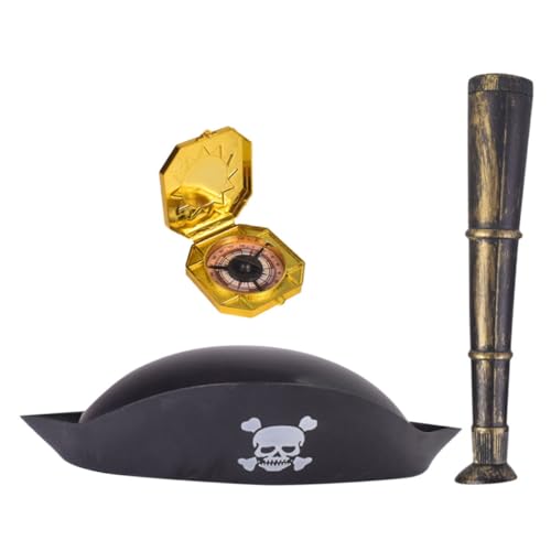 CIYODO 1 Satz Piratenkostüm Zubehör Teiliges mit Piratenhut Fernrohr und Kompass für Halloween Kindergeburtstag und Cosplay Piratenpartys und Rollenspiele CIYODO 1 Satz Piratenkostüm Zubehör Teiliges mit Piratenhut Fernrohr und Kompass für Halloween Kindergeburtstag und Cosplay Piratenpartys und Rollenspiele von CIYODO