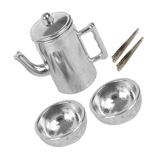 CIYODO 1 Satz Puppenhaus Weinglas Mini-hausküchengeschirr Puppenhaus Schüssel Puppenhausverzierung Mini-küchenzubehör Mini -schüssel Mini-wasserkocher Mini-essstäbchen Metall Silver von CIYODO