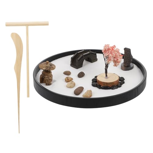 CIYODO 1 Satz Runder Sand Tisch Ornament Gefälscht Desktop-Sandbox Bausatz Zubehör Mit Ornamente Mini Mikro Büro Szene Schreibtisch Wohnkultur Tischschmuck MDF Black von CIYODO