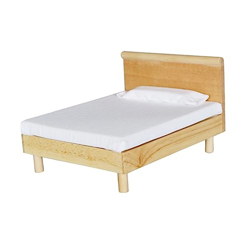 CIYODO 1 Stück Mini-Doppelbett kindertagsgeschenke kindertag Miniature Bed Miniature Dollhouse Bed Children's Day Present Puppenhausbett Miniatur-Bettzubehör Eiche Khaki von CIYODO