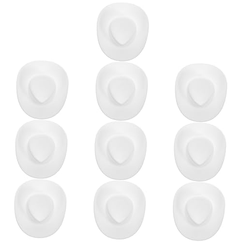 CIYODO 10 Stück Mini-Cowboyhut Mini-Zylinder Hut Frauen Westernhüte für Damen entzückende kleine Hüte Kappe White Cap Cowboyhut für Puppen zarte Hüte entzückende Miniaturhüte Plastik Weiß von CIYODO
