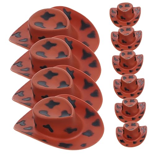 CIYODO 10 Stück Mini Plastik Western Cowgirl Hüte Leichte DIY Puppendekoration Langlebig Sichere Kleine Partyhüte für Puppenhaus und Bastelzubehör Glatte Oberfläche Braun Schwarz von CIYODO
