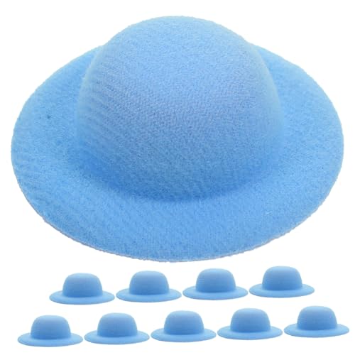 CIYODO 10 Stück Mini-Strohhut Gewebte Minihut zum Basteln Kappen Kind schmücken Hutpuppe Puppenmütze selber Machen kleine Hüte dekorativer DIY-Hut Miniatur-Arbeiterpuppenhüte Flanell Blue von CIYODO