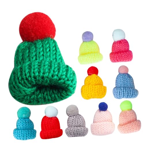 CIYODO 10 Stück Teiliges Mini Strickmützen aus Wollgarn Bunte DIY Bastel Mützen für Puppen Schmuck und Weihnachtsdeko Wiederverwendbare Mini Hüte für Kreative Handarbeiten und von CIYODO