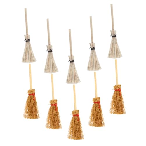 CIYODO 10 Stück Teiliges Miniatur Besen Set Puppenhaus Zubehör Realistische Besenfiguren Braun Weiß Miniatur Deko für Puppenhaus Halloween Landschaft von CIYODO