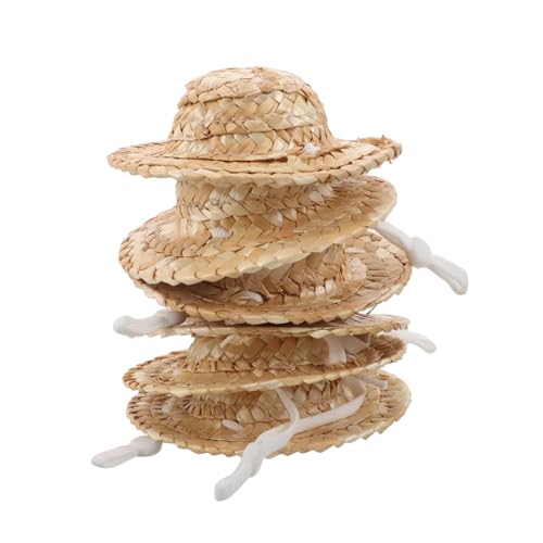 CIYODO 10 Stück Teiliges Miniatur Handgewebte Strohhüte mit Kinnriemen Dekorative Sombreros für Puppenhaus Kreative DIY Bastelaccessoires Puppenzubehör von CIYODO