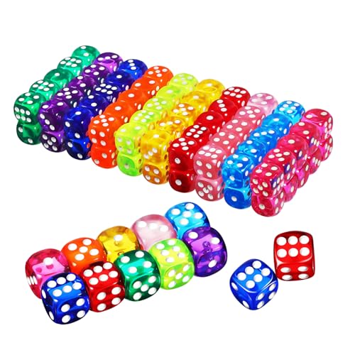 CIYODO 100 Bunte Acrylwürfel Kleine Würfelsets mit Farben Langlebige Spielwürfel für Brettspiele Party und Unterricht Aufbewahrungsbox für Erwachsene von CIYODO