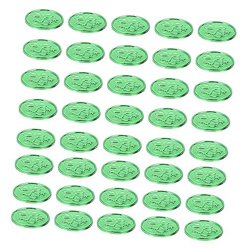 CIYODO 100 Stück Shamrock Coins Kunststoff Glück Kleeblatt Spielzubehör Party Tischdekoration Langlebig Kreativitätsfördernd Grüne Münzen für Spiele und von CIYODO